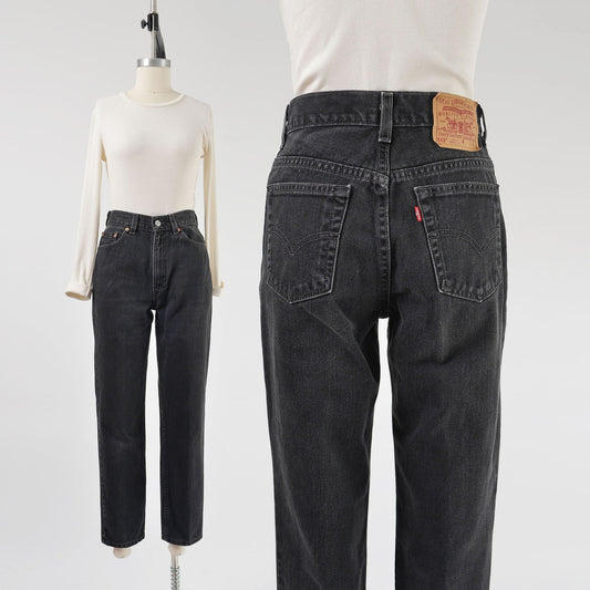 Vintage Levis 512 black high waisted tapered leg jeans. 