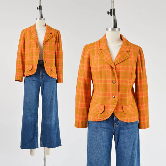 Vintage 60s 70s Pendleton orange plaid wool jacket.