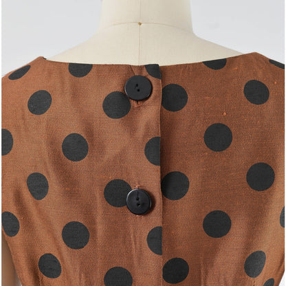 Vintage 90s Y2K Polka Dot Top Brown and Black Button Down Back Sleeveless Blouse size Medium