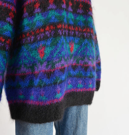 Vintage 90s Geometric Striped Crewneck Mohair Sweater size L XL