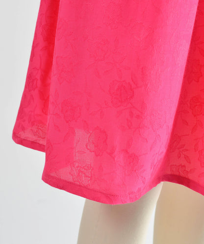 Vintage 80s Pink Puff Sleeve Fit and Flare Dress with Large Bow size L