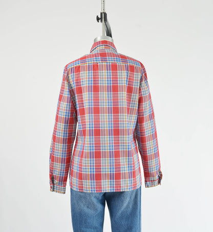 Vintage 80s Red Metallic Plaid Western Button Down Shirt size S M