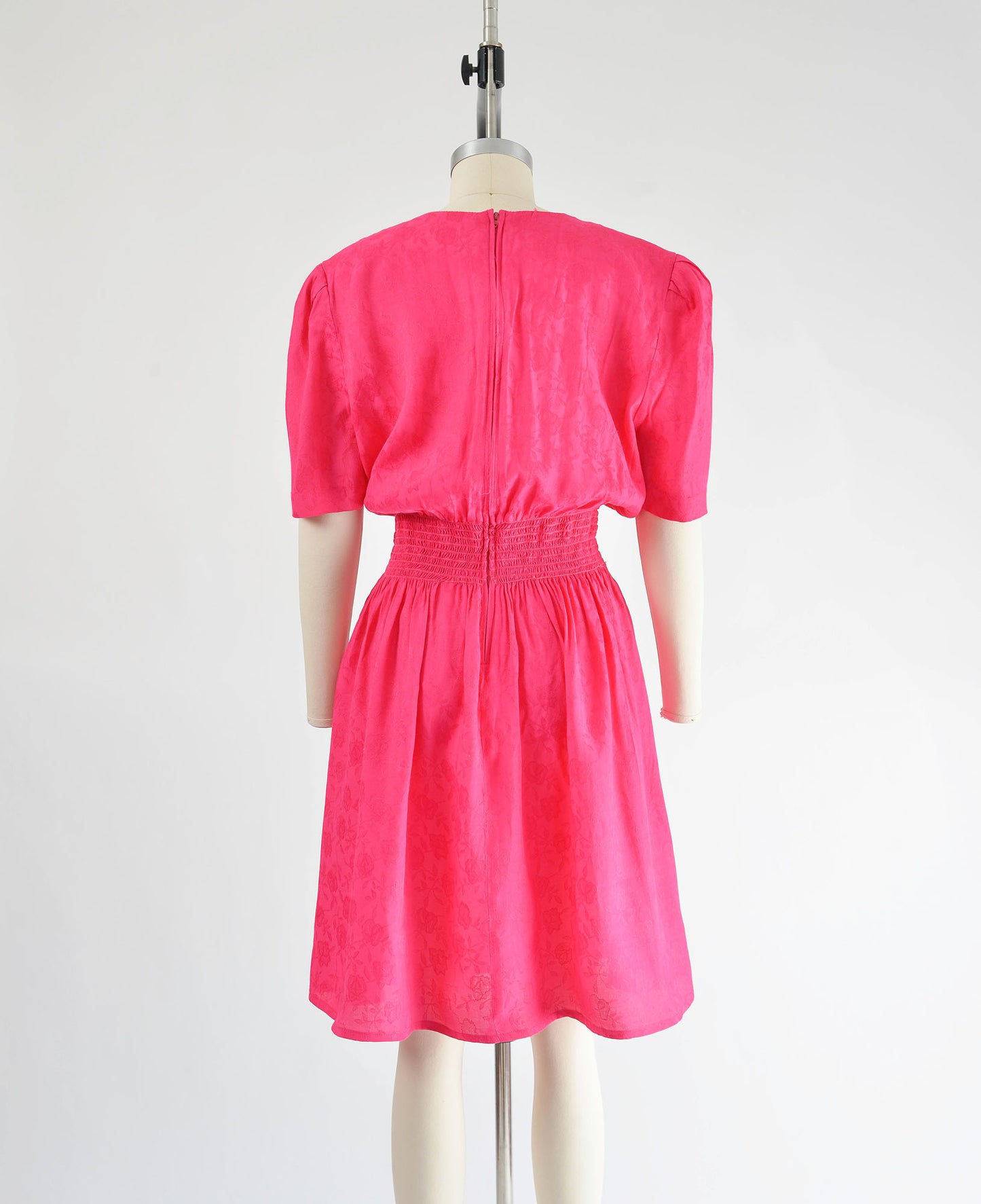 Vintage 80s Pink Puff Sleeve Fit and Flare Dress with Large Bow size L