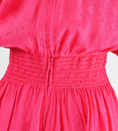 Vintage 80s Pink Puff Sleeve Fit and Flare Dress with Large Bow size L