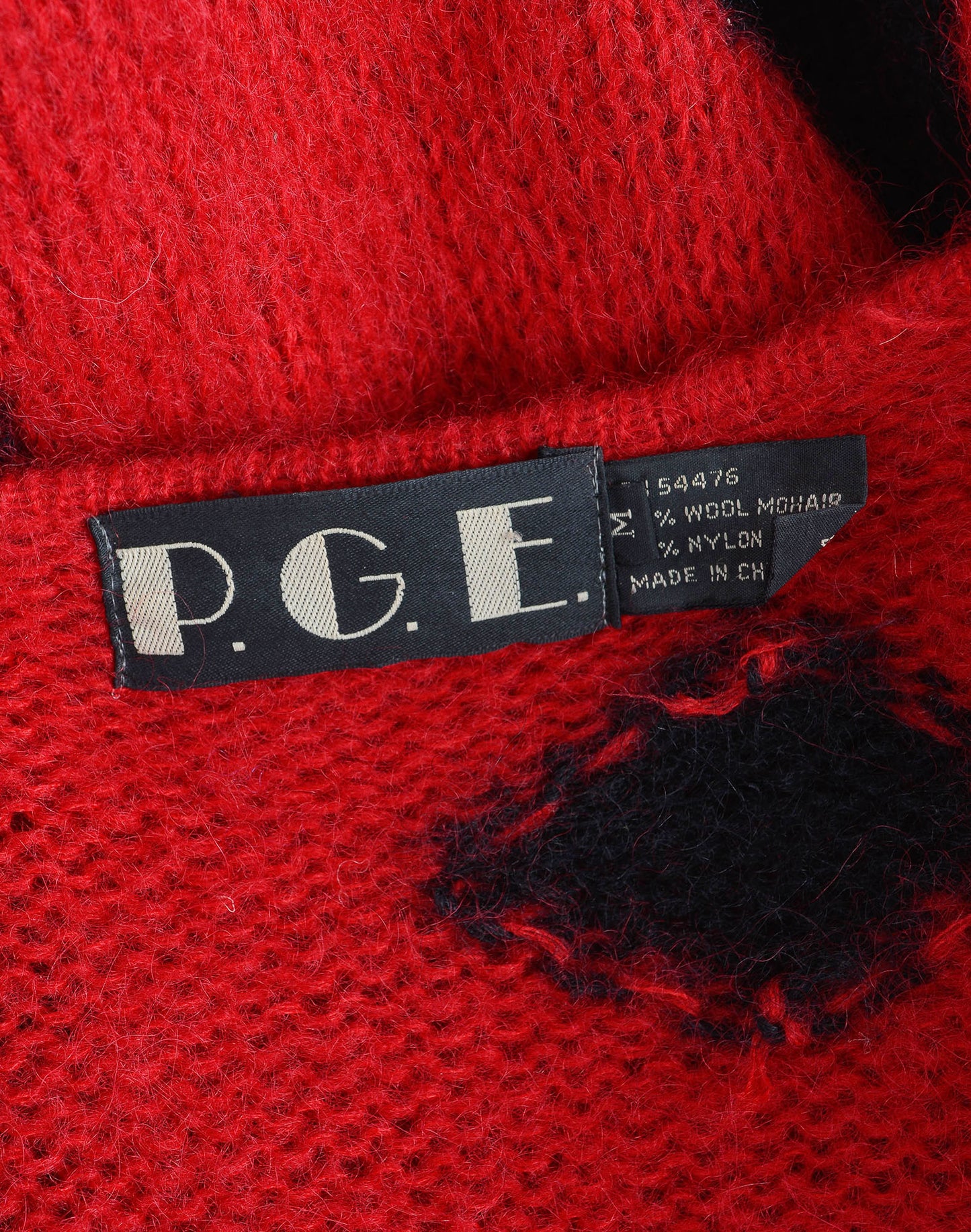 Vintage 80s Red and Black Sweater Jacket Mohair Wool Cardigan with Scarf Neck size S M