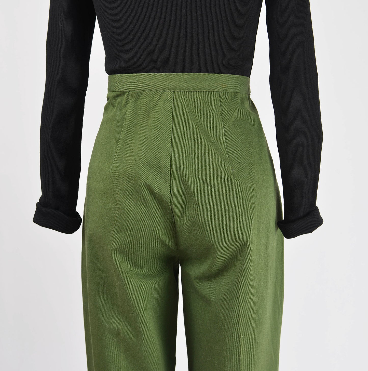 Vintage 90s Izod Olive Green Pants Stretchy Cotton Blend High Waisted Ankle Length Cigarette Pants size M