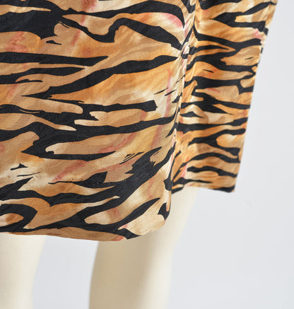 Vintage 80s Lillie Rubin Silk Animal Print Puff Sleeve Cut Out Back Cocktail Dress size S