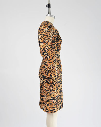 Side view of vintage Lillie Rubin animal print dress.