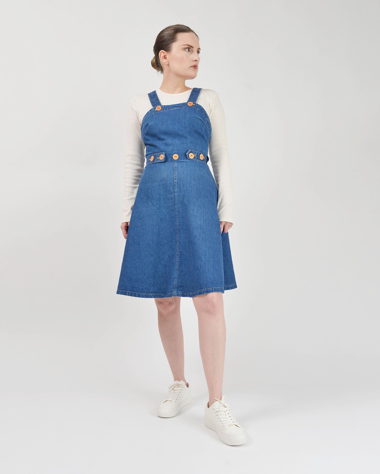 Vintage 70s Landlubber denim wrap around overall dress.