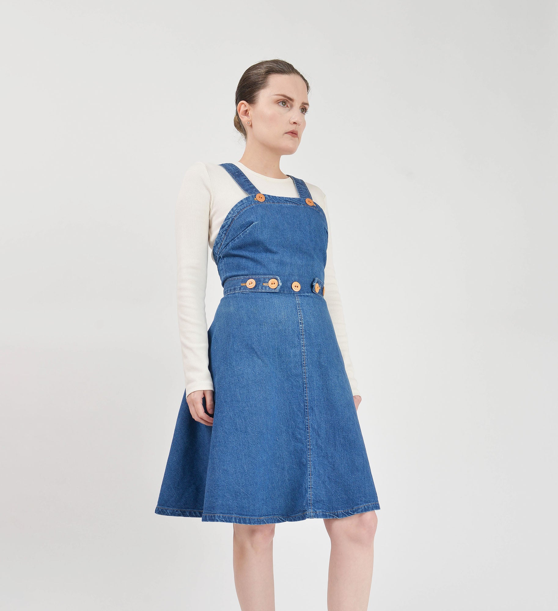 Vintage 70s Landlubber denim wrap around overall dress.