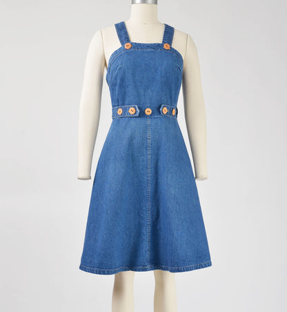 Vintage 70s Landlubber Denim Wrap Around Overall Dress size XS S