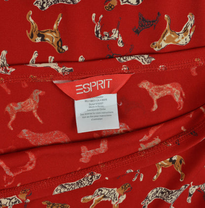 Vintage 90s Y2K Esprit Red Cute Dog Print Stretchy Knit Skirt with Ruffle Hem size XS