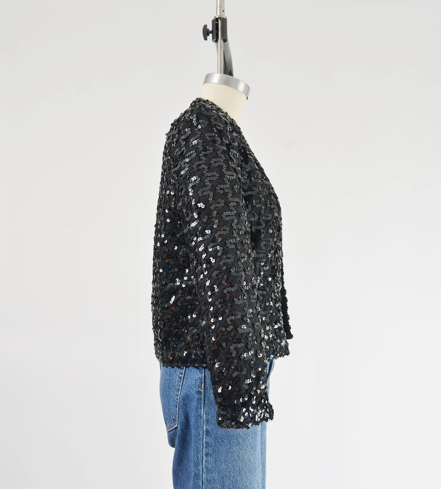 Vintage 70s Black Sequin Sparkle Knit Jacket size XS S