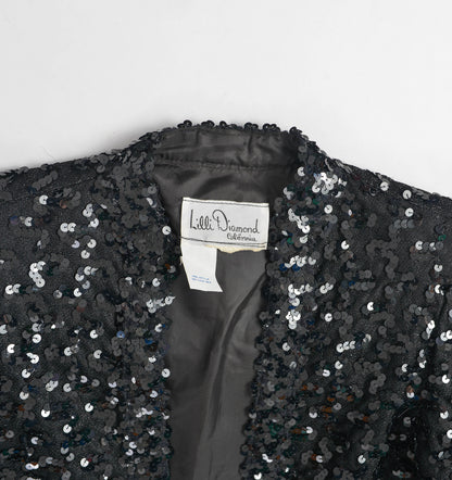 Vintage 70s Black Sequin Sparkle Knit Jacket size XS S