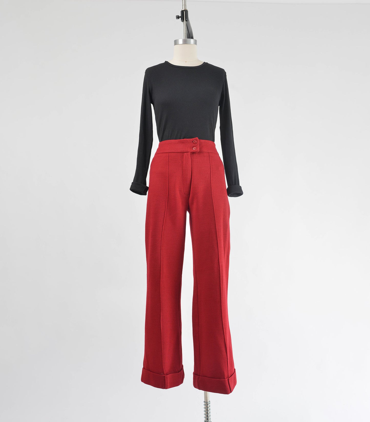 Vintage 70s Cranberry Red Knit Pants High Waisted Wide Leg Trousers size S