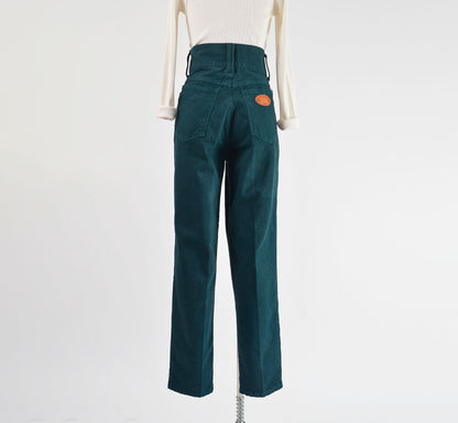 Vintage 90s Forest Green Ultra High Waisted Tapered Leg Jeans with Belt size L