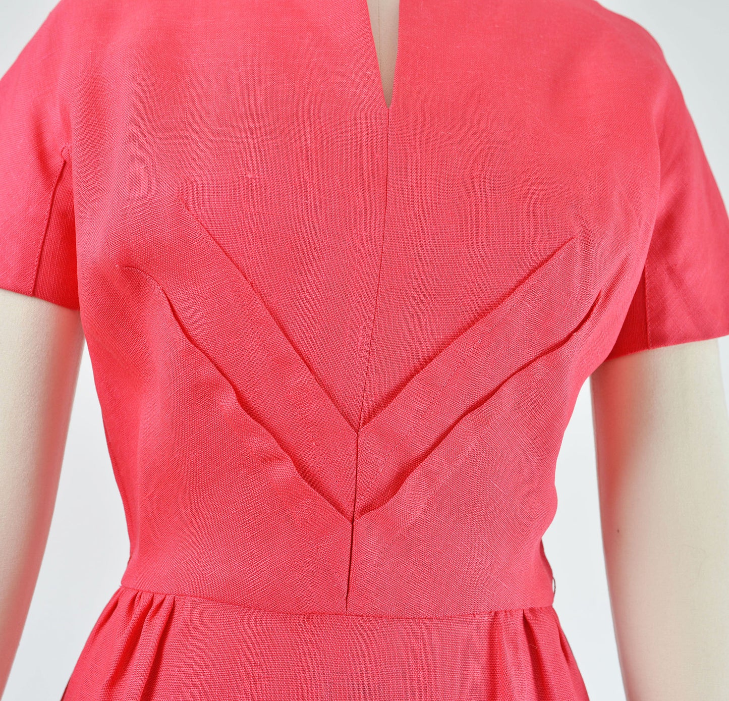 Vintage 60s Pink Linen Midi Length Sheath Dress with Pockets size S