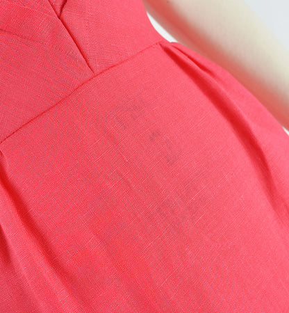 Vintage 60s Pink Linen Midi Length Sheath Dress with Pockets size S