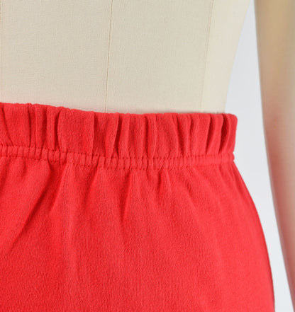 Vintage Red Cotton Knit Sweater and Stretchy Pencil Skirt Two Piece Outfit size XS