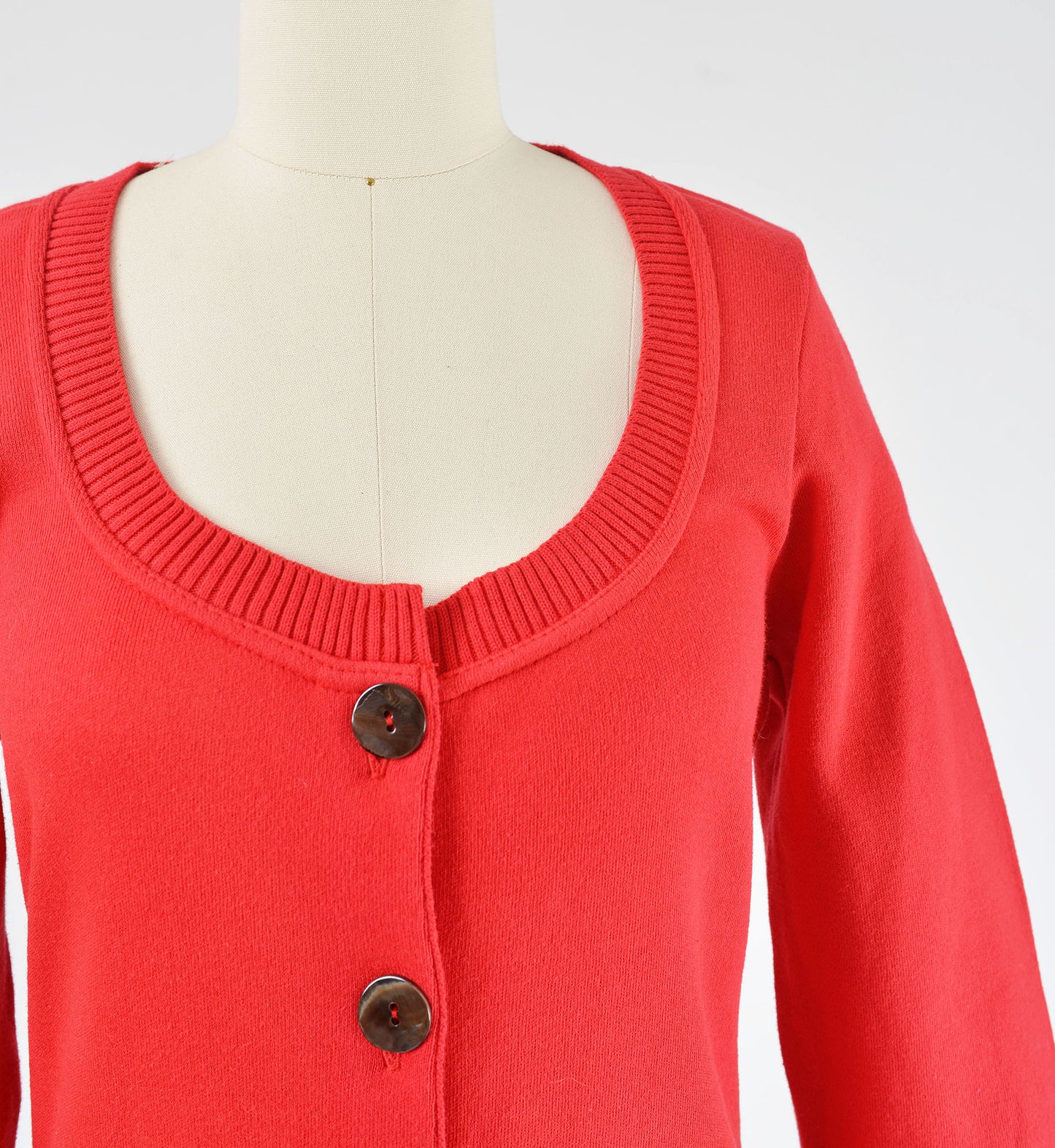 Vintage Red Cotton Knit Sweater and Stretchy Pencil Skirt Two Piece Outfit size XS