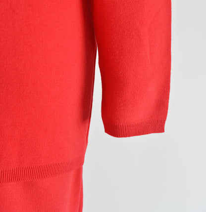 Vintage Red Cotton Knit Sweater and Stretchy Pencil Skirt Two Piece Outfit size XS