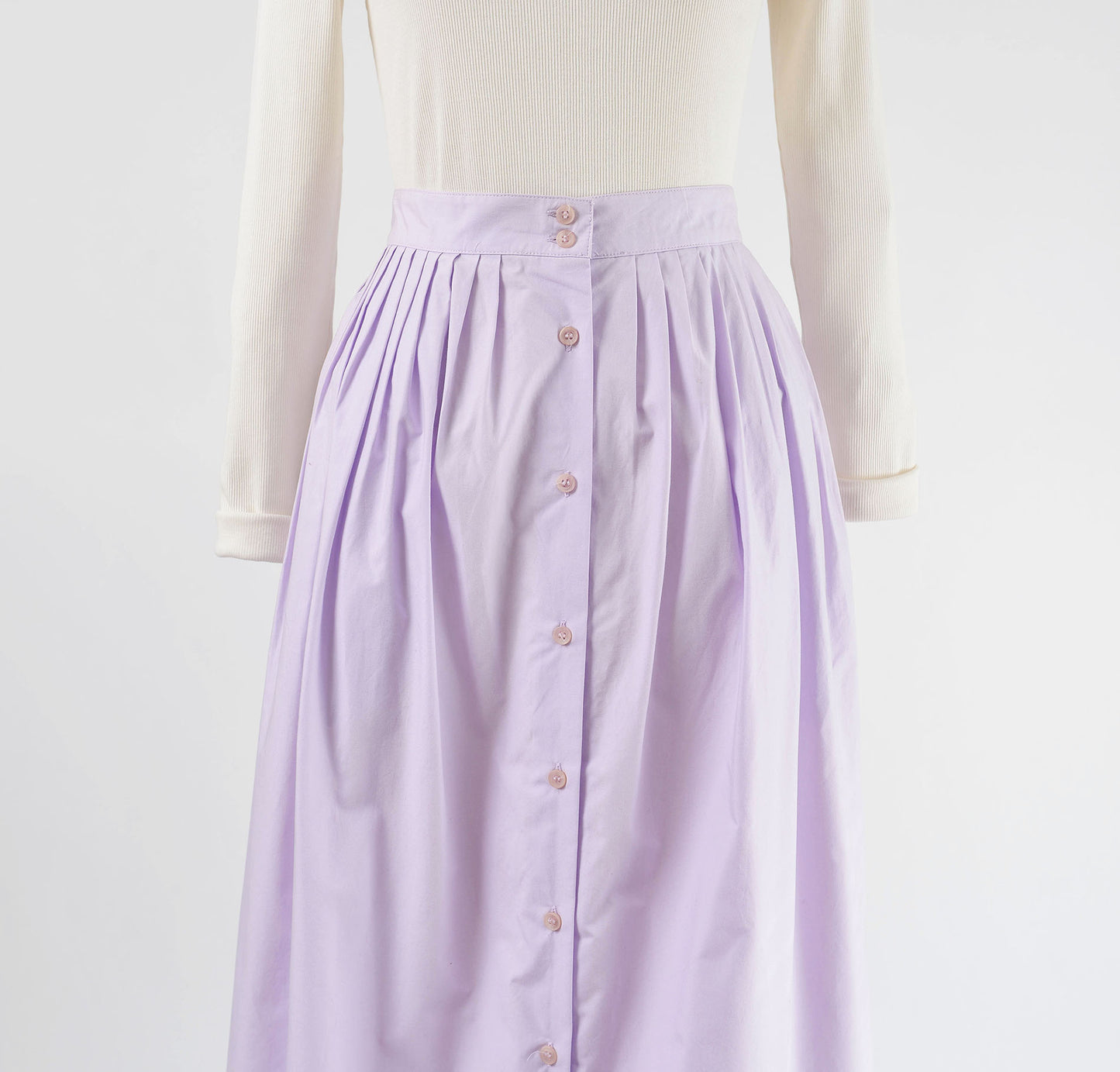 Vintage 80s Lavender Purple Cotton Full Button Front Maxi Skirt with Pockets size S