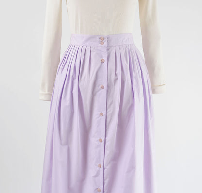 Vintage 80s Lavender Purple Cotton Full Button Front Maxi Skirt with Pockets size S