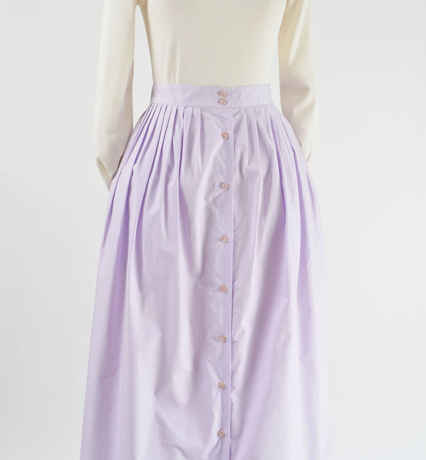 Vintage 80s Lavender Purple Cotton Full Button Front Maxi Skirt with Pockets size S