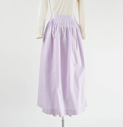 Vintage 80s Lavender Purple Cotton Full Button Front Maxi Skirt with Pockets size S