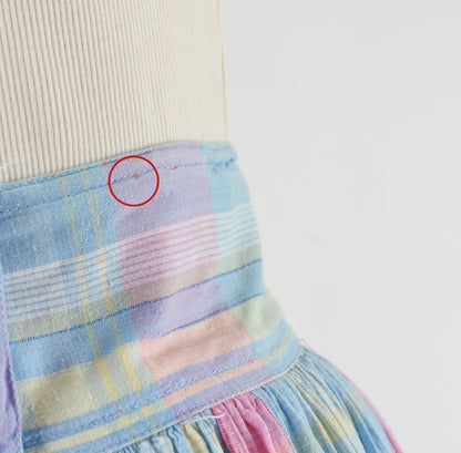 Vintage 80s does 50s Pastel Plaid Cotton High Waisted Full Midi Skirt with Pockets size M