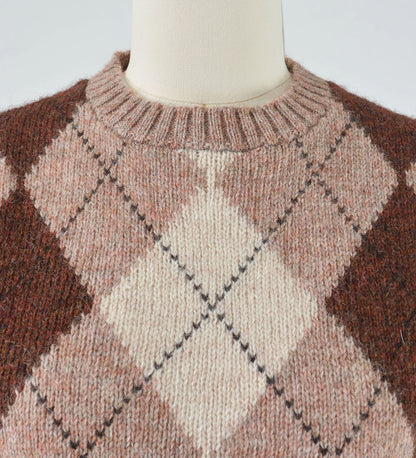 Vintage 80s Brown Argyle Wool Blend Academia Preppy Crewneck Sweater size S M