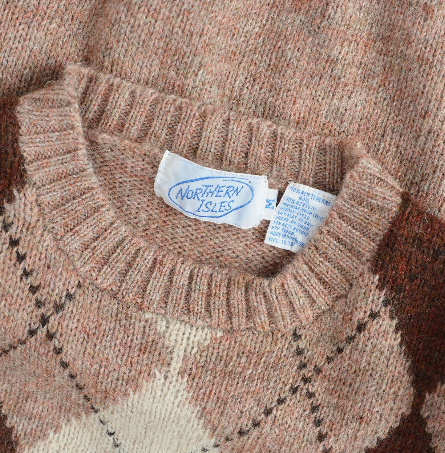 Vintage 80s Brown Argyle Wool Blend Academia Preppy Crewneck Sweater size S M