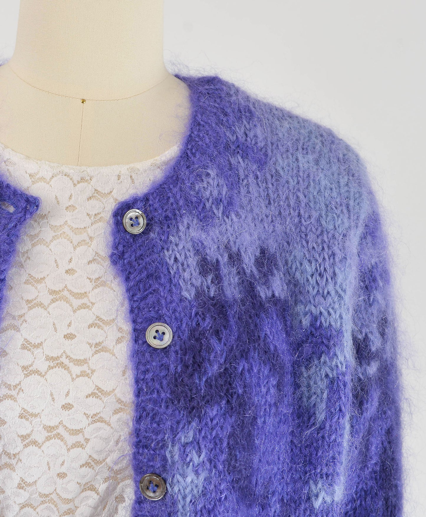 Vintage 90s Purple Damask Mohair Button Down Sweater Cardigan size S