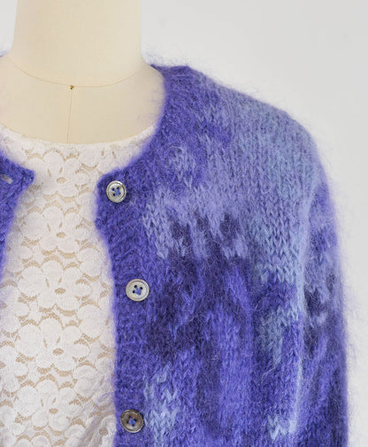 Vintage 90s Purple Damask Mohair Button Down Sweater Cardigan size S