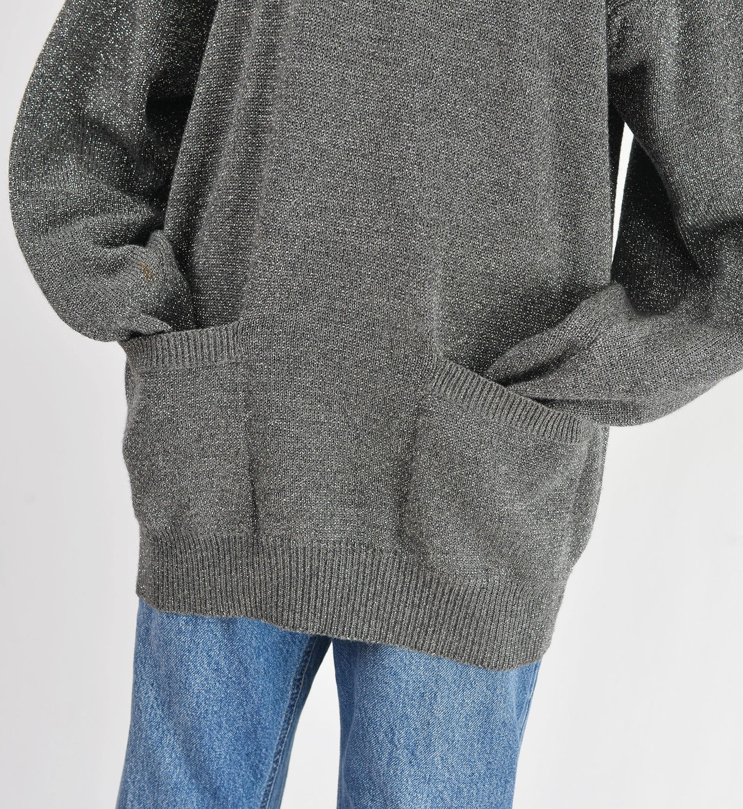 Vintage 80s Calvin Klein Gray Silver Wool Blend Sweater with Pockets size M L