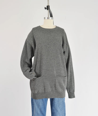 Vintage 80s Calvin Klein Gray Silver Wool Blend Sweater with Pockets size M L