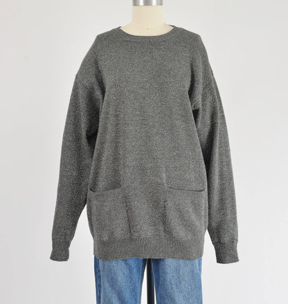 Vintage 80s Calvin Klein Gray Silver Wool Blend Sweater with Pockets size M L