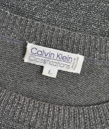 Vintage 80s Calvin Klein Gray Silver Wool Blend Sweater with Pockets size M L