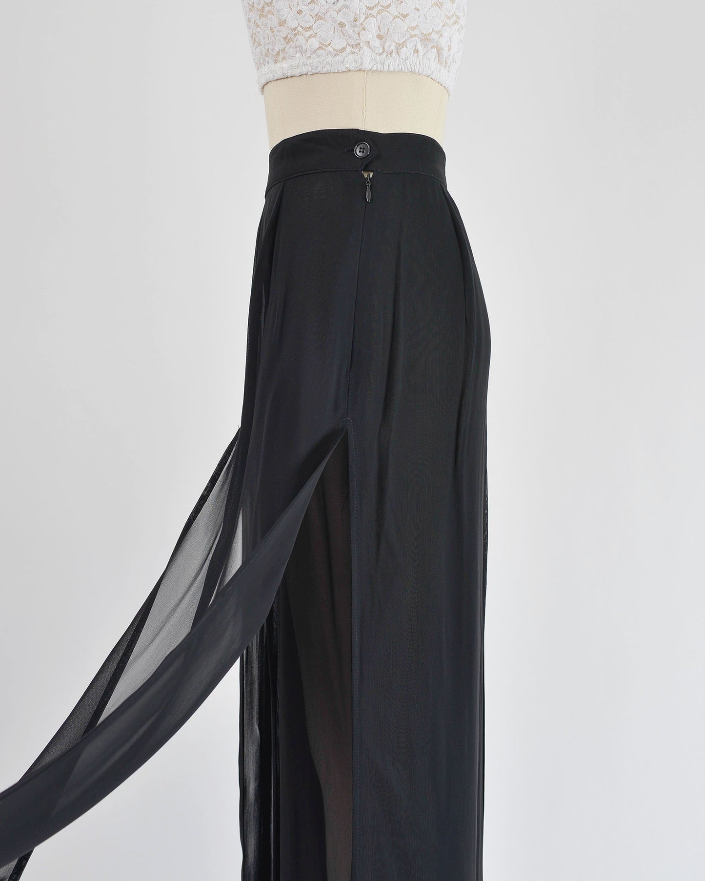 Vintage 90s Black Sheer Layered Wide Leg Trouser Pants size S