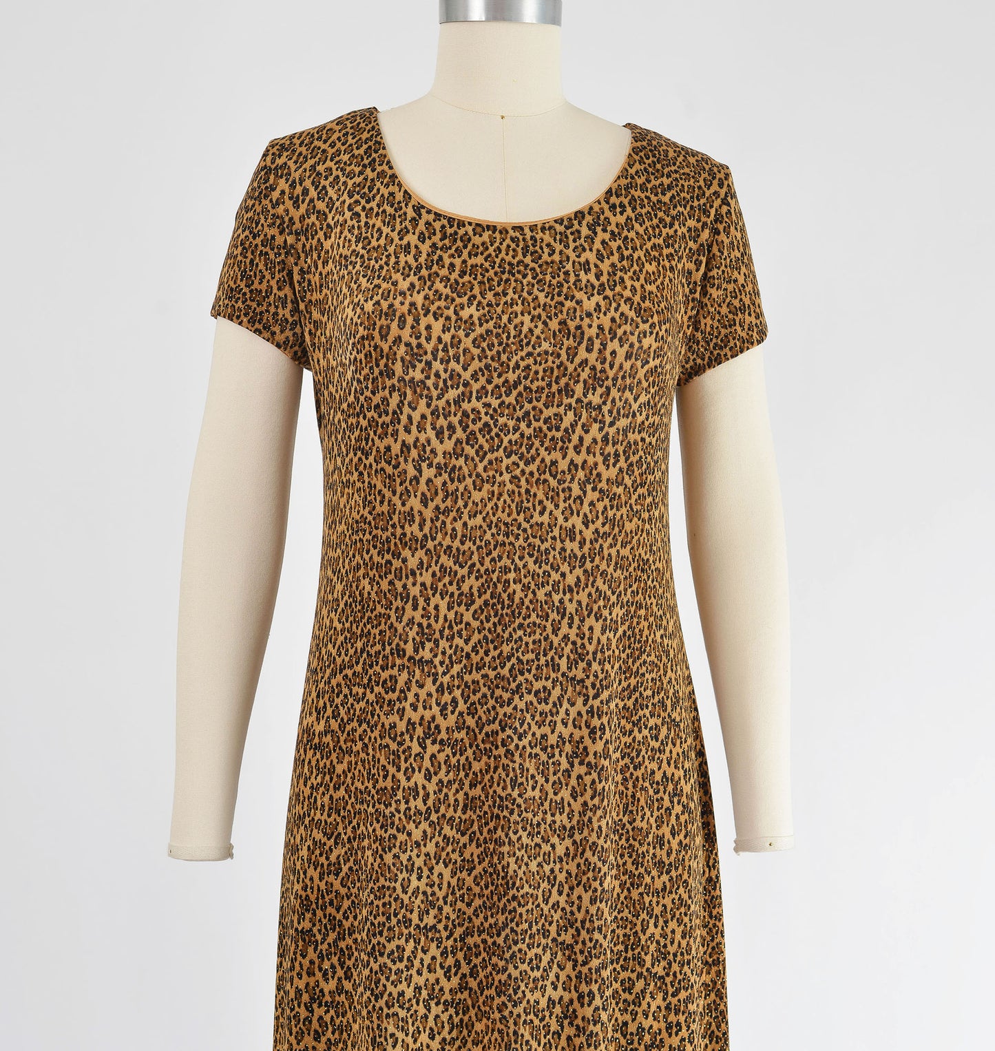 Vintage 90s Leopard Animal Print Slinky Knit A-line Midi Dress size S M