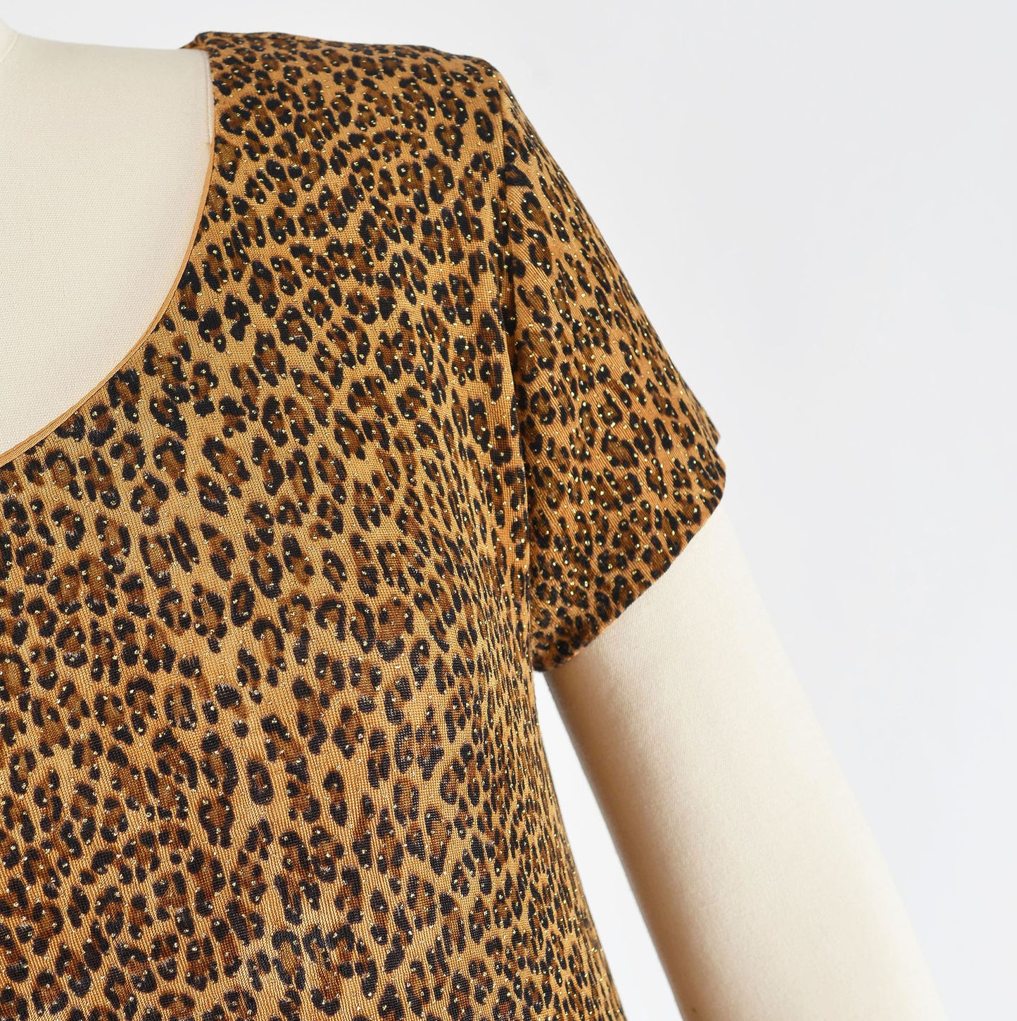 Vintage 90s Leopard Animal Print Slinky Knit A-line Midi Dress size S M