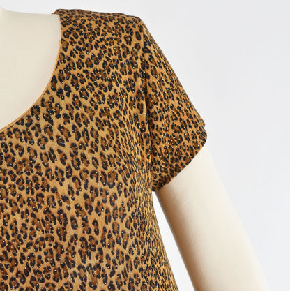 Vintage 90s Leopard Animal Print Slinky Knit A-line Midi Dress size S M