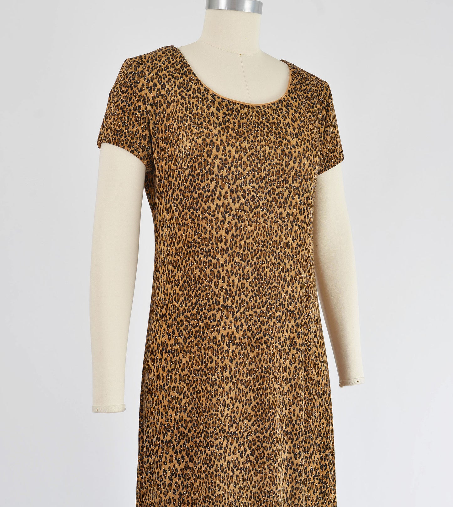 Vintage 90s Leopard Animal Print Slinky Knit A-line Midi Dress size S M