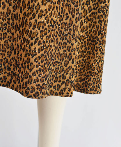 Vintage 90s Leopard Animal Print Slinky Knit A-line Midi Dress size S M