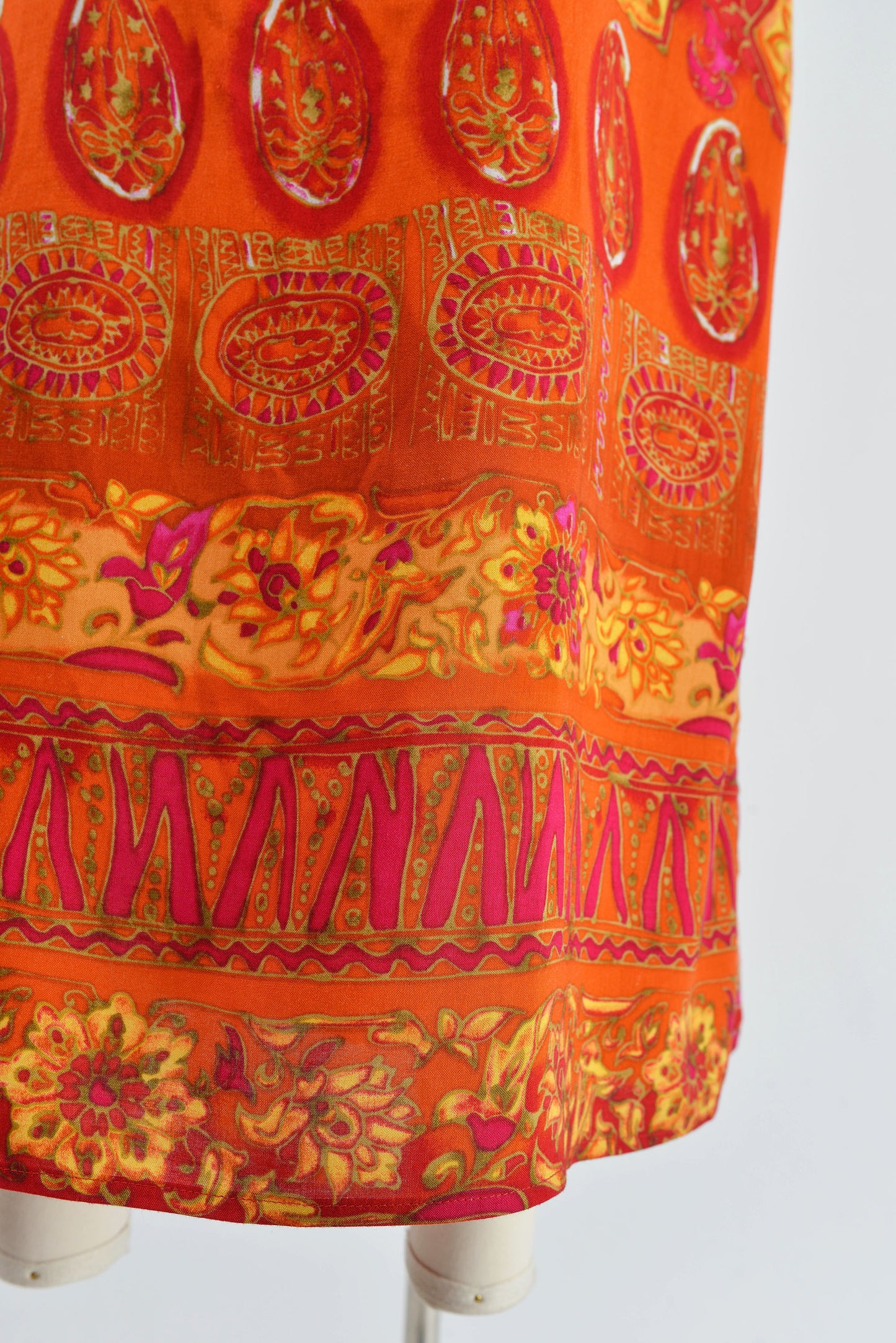 Vintage 90s Orange and Pink Batik Striped Maxi Length Slip Dress size M