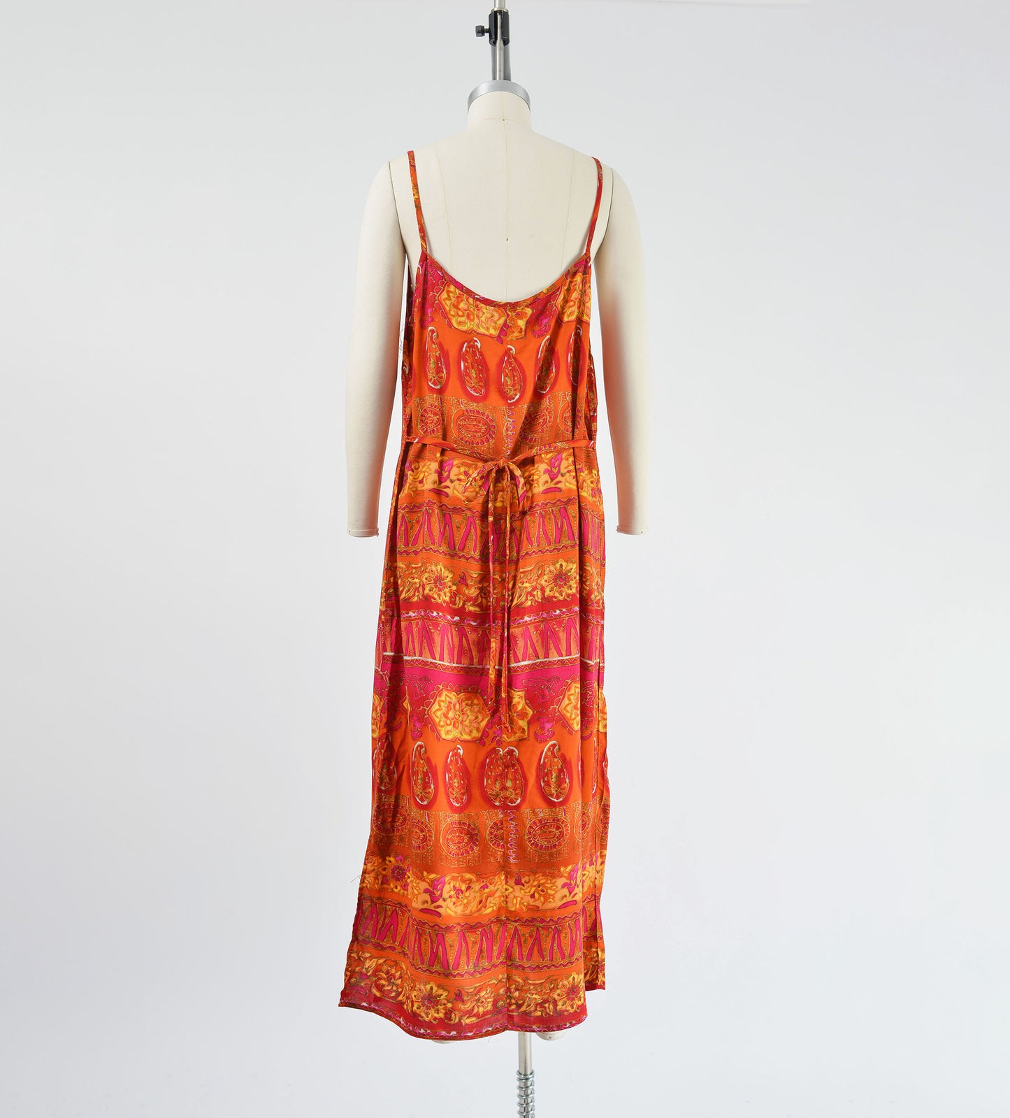 Vintage 90s Orange and Pink Batik Striped Maxi Length Slip Dress size M