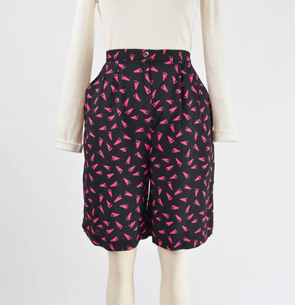 Vintage 90s Black and Pink Geometric New Wave Print Bermuda Shorts size M