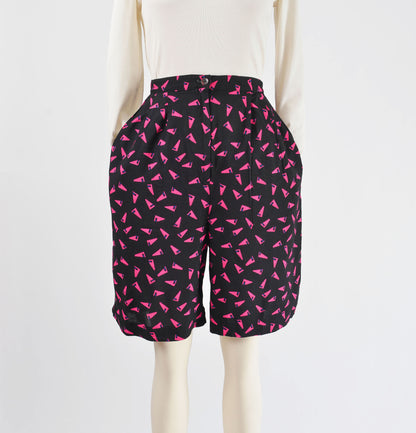 Vintage 90s Black and Pink Geometric New Wave Print Bermuda Shorts size M