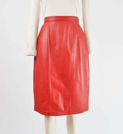 Vintage Red Leather High Waisted Pencil Skirt size S