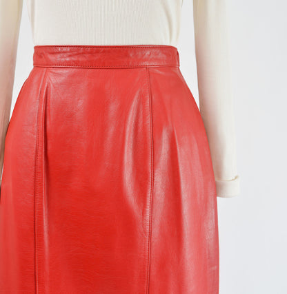 Vintage Red Leather High Waisted Pencil Skirt size S